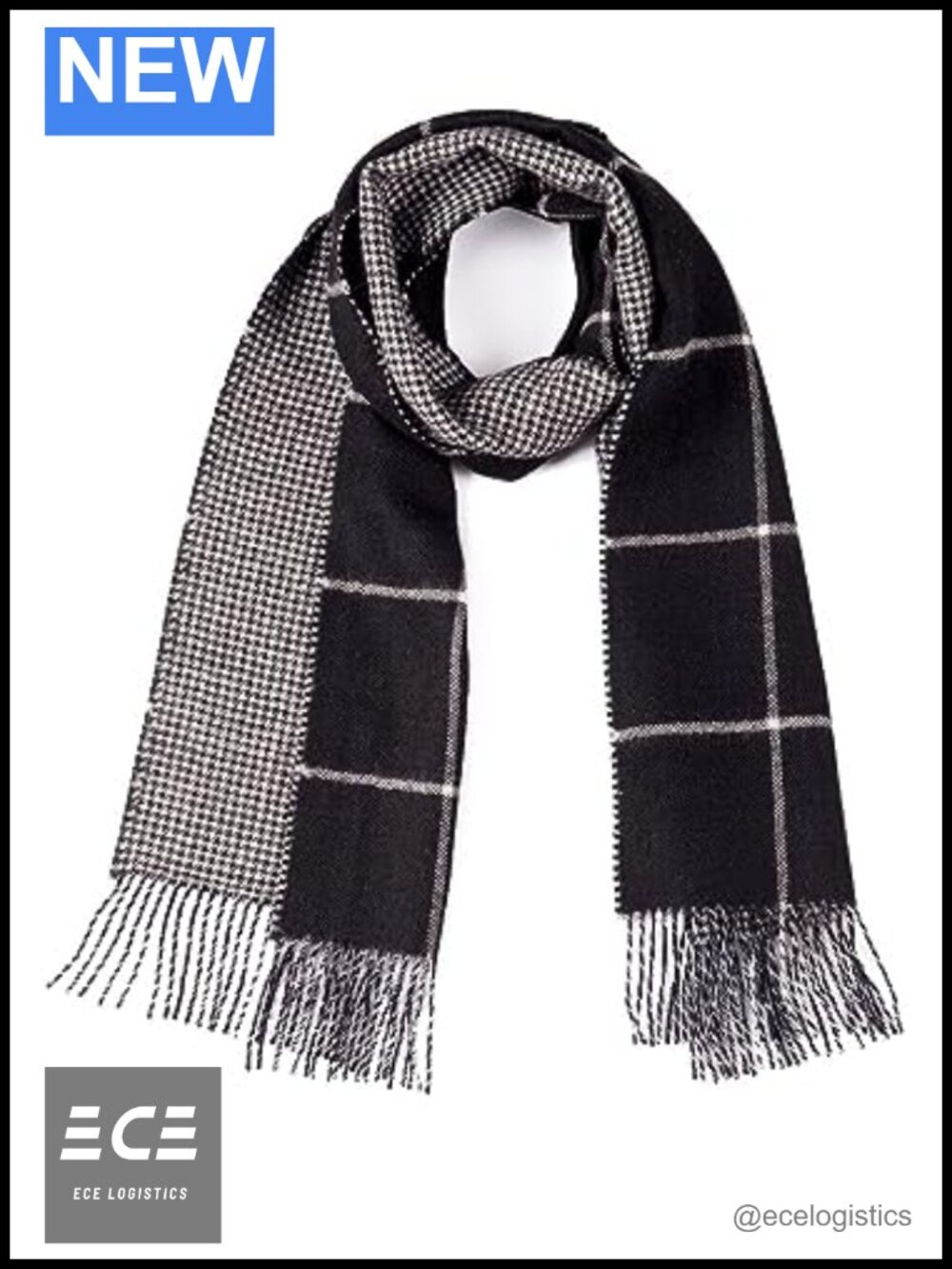 100% Baby Alpaca Wool Reversible Unisex Scarf Plaid 71x12